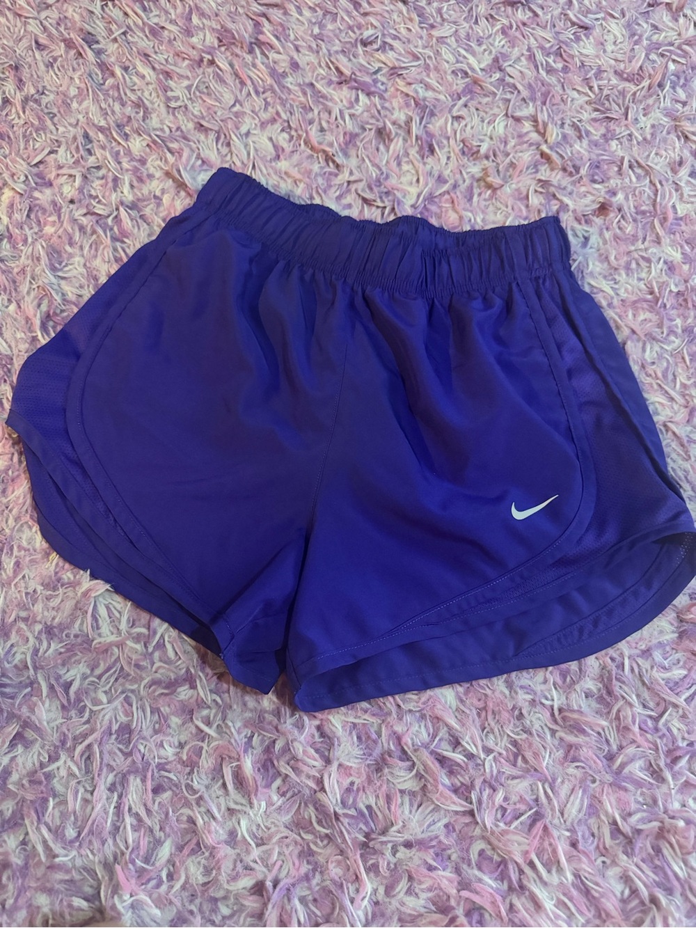 Nike Women's Deep Purple Athletic Shorts with White Swoosh